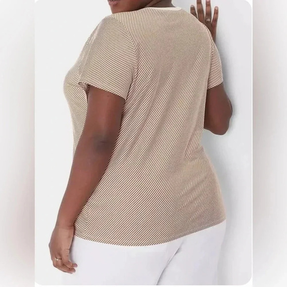 NWT LANE BRYANT Modern Short Sleeve V-Neck Stripe Tee Size - Beige/Tan 18/20 - Picture 2 of 16